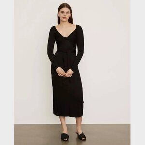 Vince Black Knit Long Sleeve Wrap Midi Dress - Size M